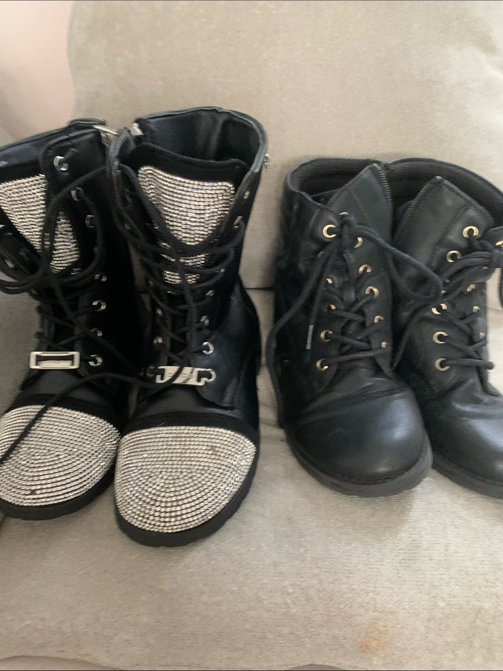 2 Pair Black Rhinestone Lace-Up Combat Boots for Girl